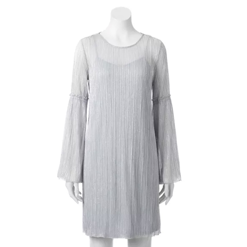 Lauren Conrad Silver Pleated Long Sleeve Dress
